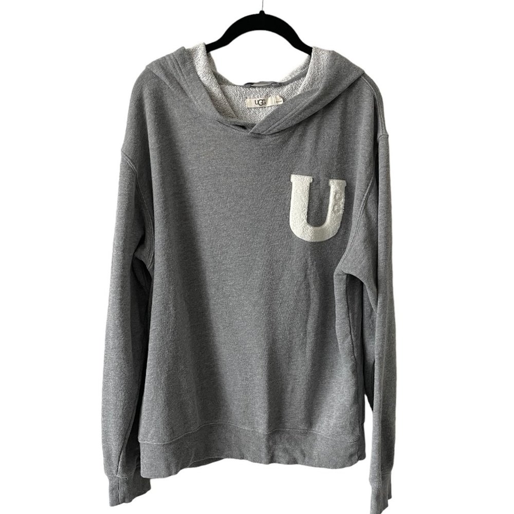 UGG Australia Logo Hoodie Gray Large Pullover Sweatshirt VGUC